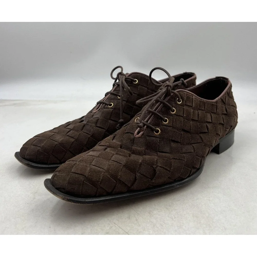 Stefano Branchini Shoes Mens Size 8 Woven Suede Leather Lace Up Dress Italy